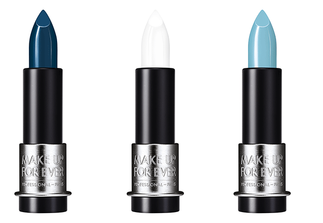 Makeup di Natale, makeupforever, trucco blu, blonde suite, rossetto blu