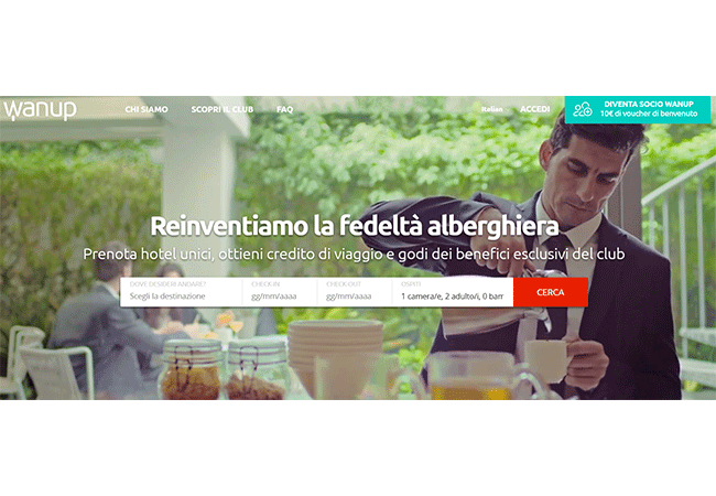 wanup alberghi loyality cashback prenotazioni