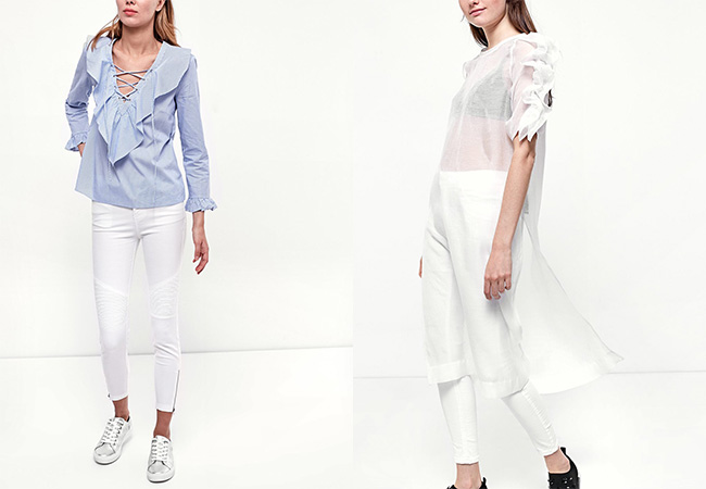 Volants, ruches e spalle scoperte moda primavera estate camicie