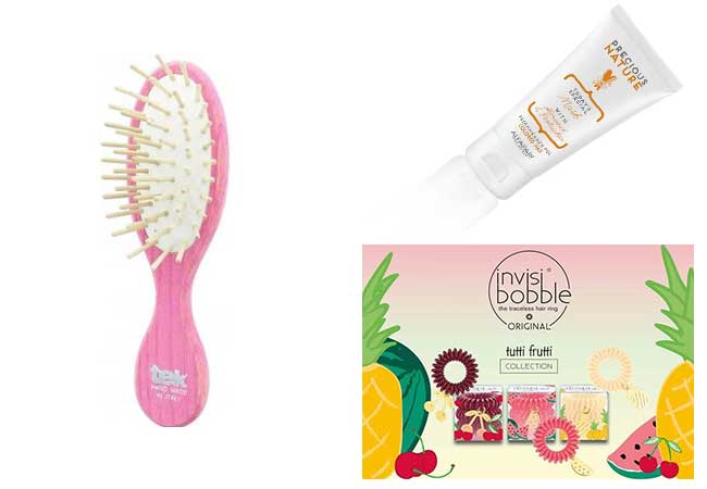 prodotti capelli estate - spiaggia - spazzola da borsetta - pettina - elastici capelli