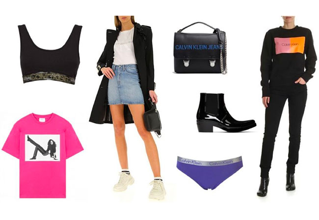 my calvin klein campagna pubblicitaria autentica vestiti intimo uomo donna maglia borsa reggiseno
